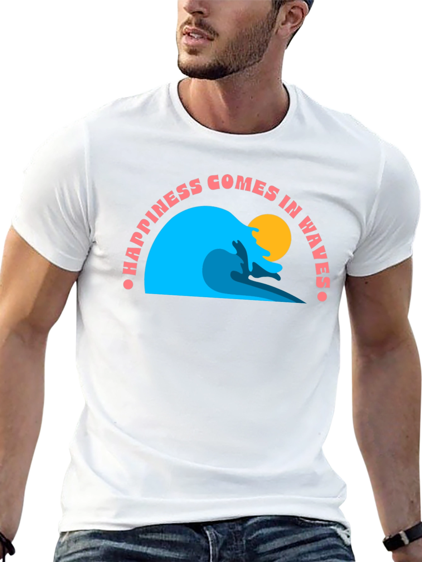 Happiness Comes in Waves Black T-Shirt