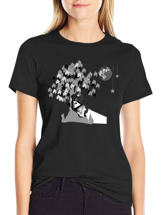 Moonlit Tree Graphic Tee - Black Cotton Comfort