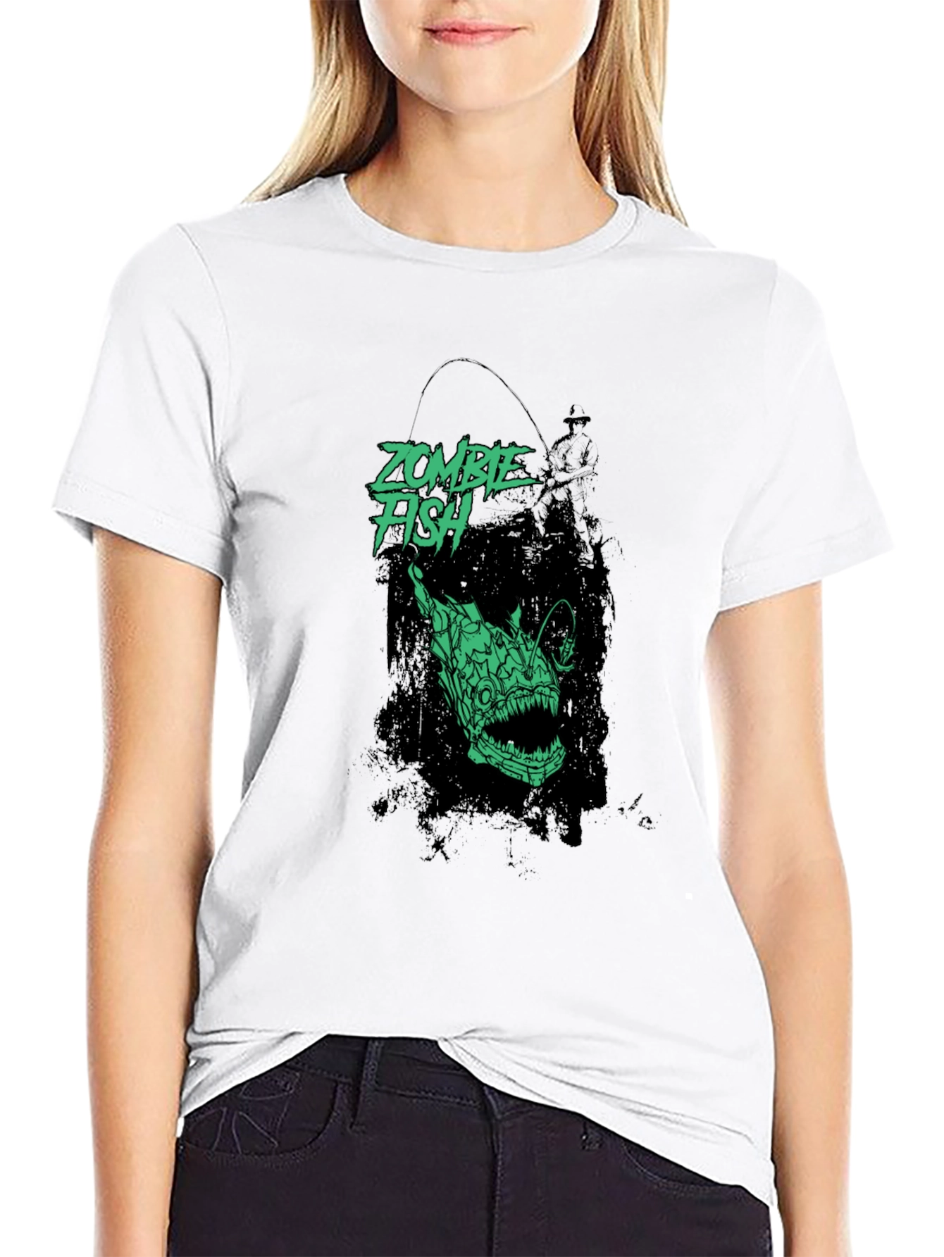Zombie Fish Graphic Tee - Black Cotton Blend