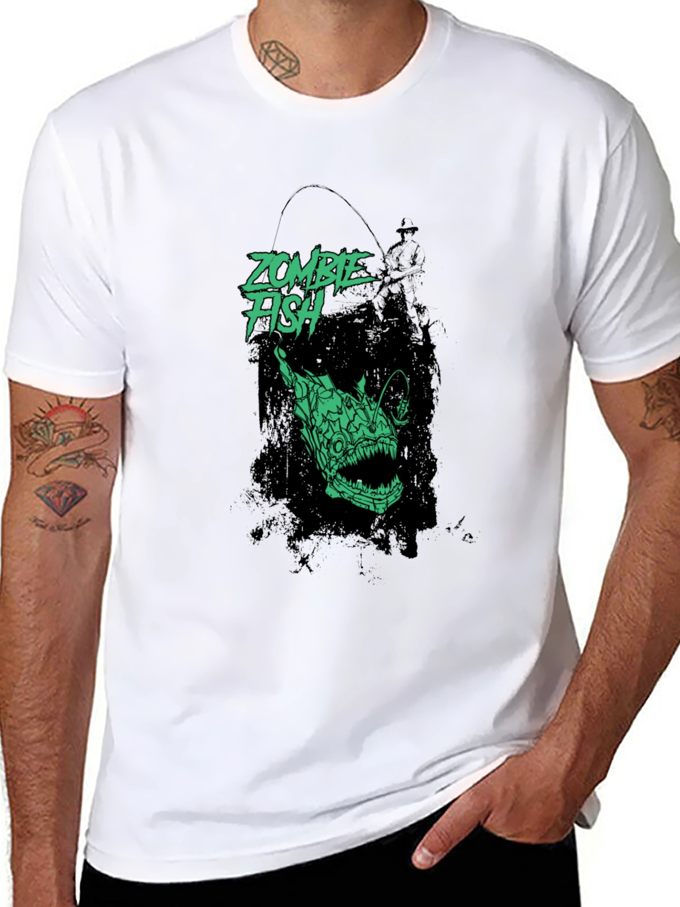 Zombie Fish Graphic Tee - Black Cotton Blend