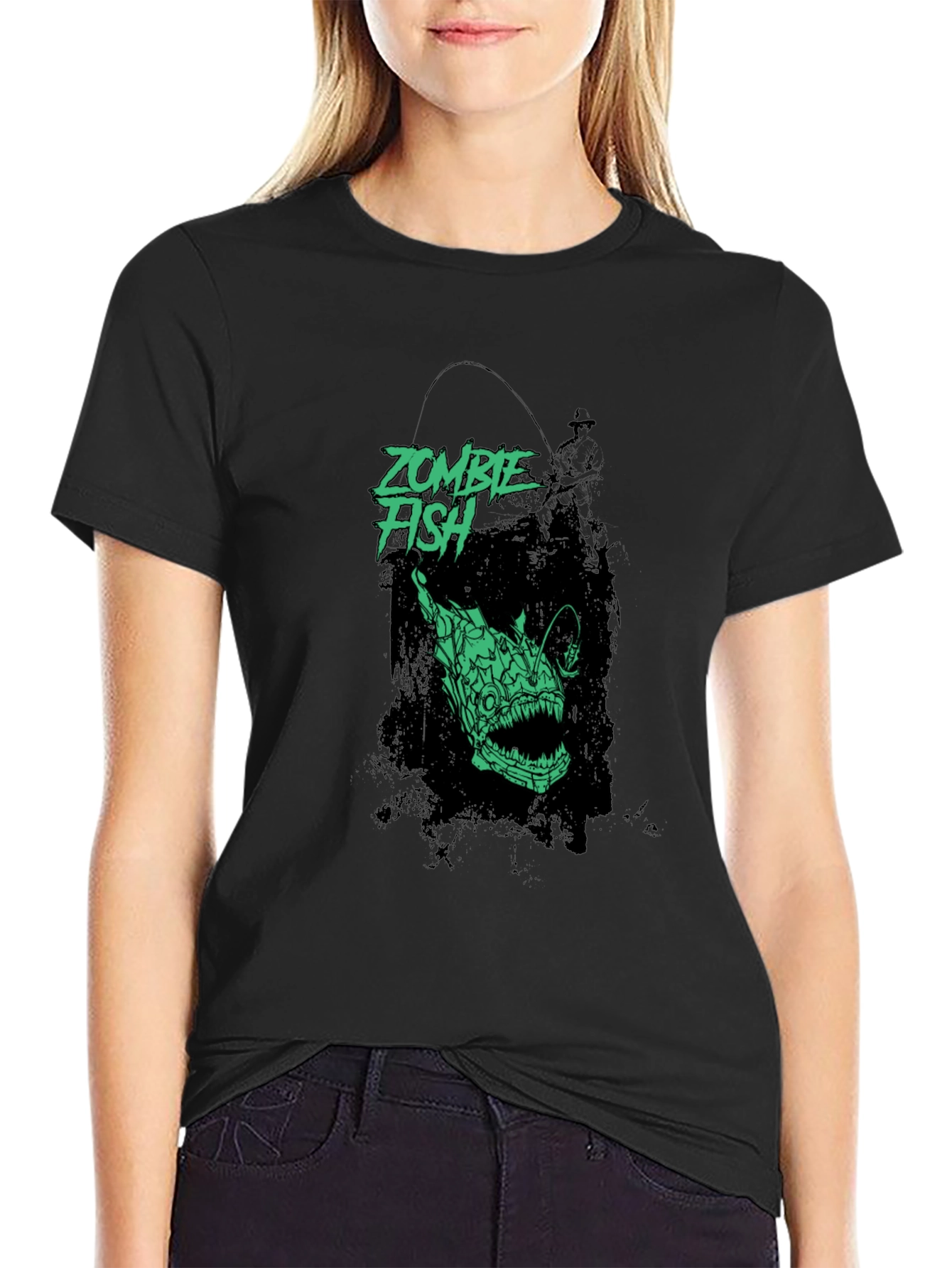 Zombie Fish Graphic Tee - Black Cotton Blend