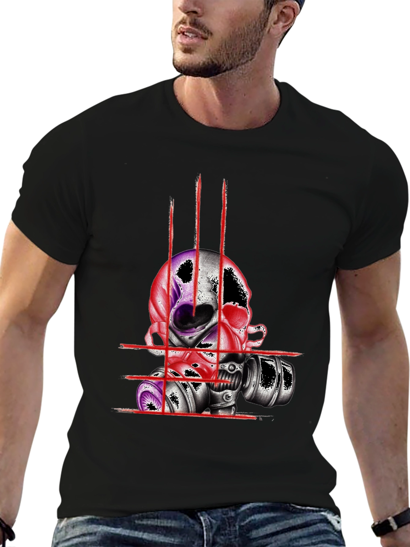Skull & Mask Graphic Tee - Edgy Design