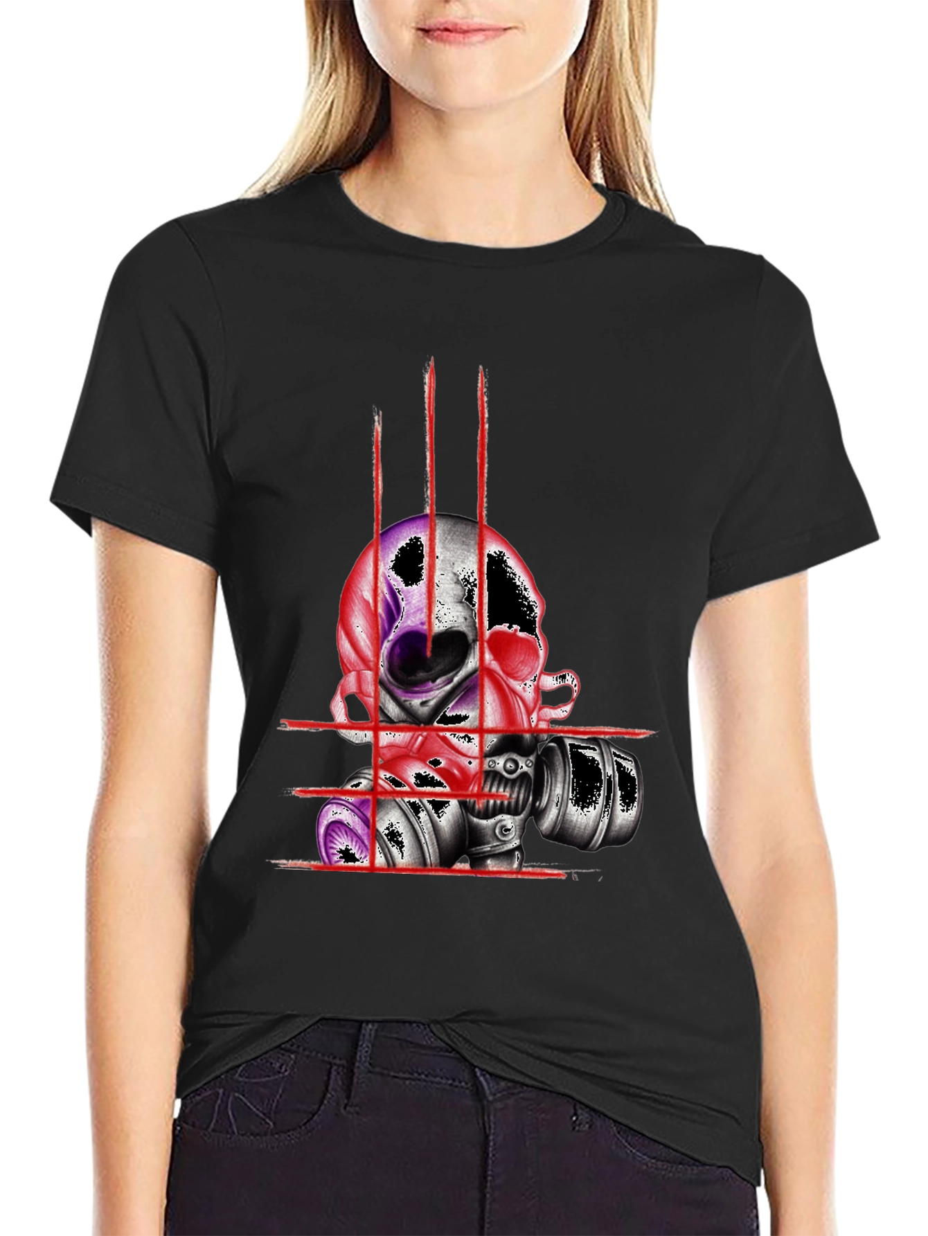 Skull & Mask Graphic Tee - Edgy Design