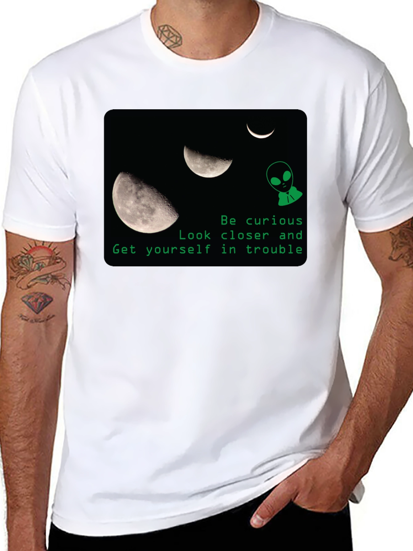Curious Alien Moon Graphic T-Shirt