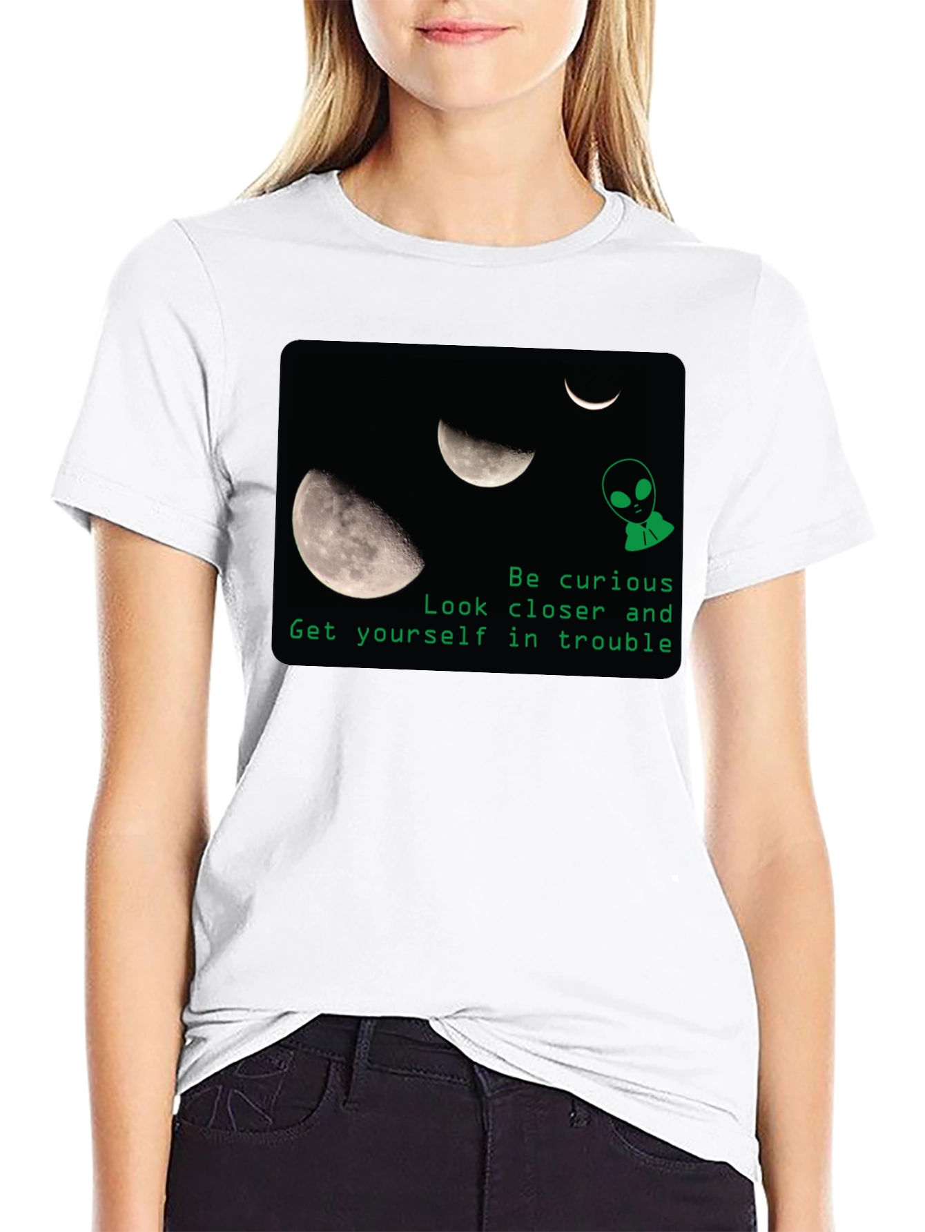 Curious Alien Moon Graphic T-Shirt