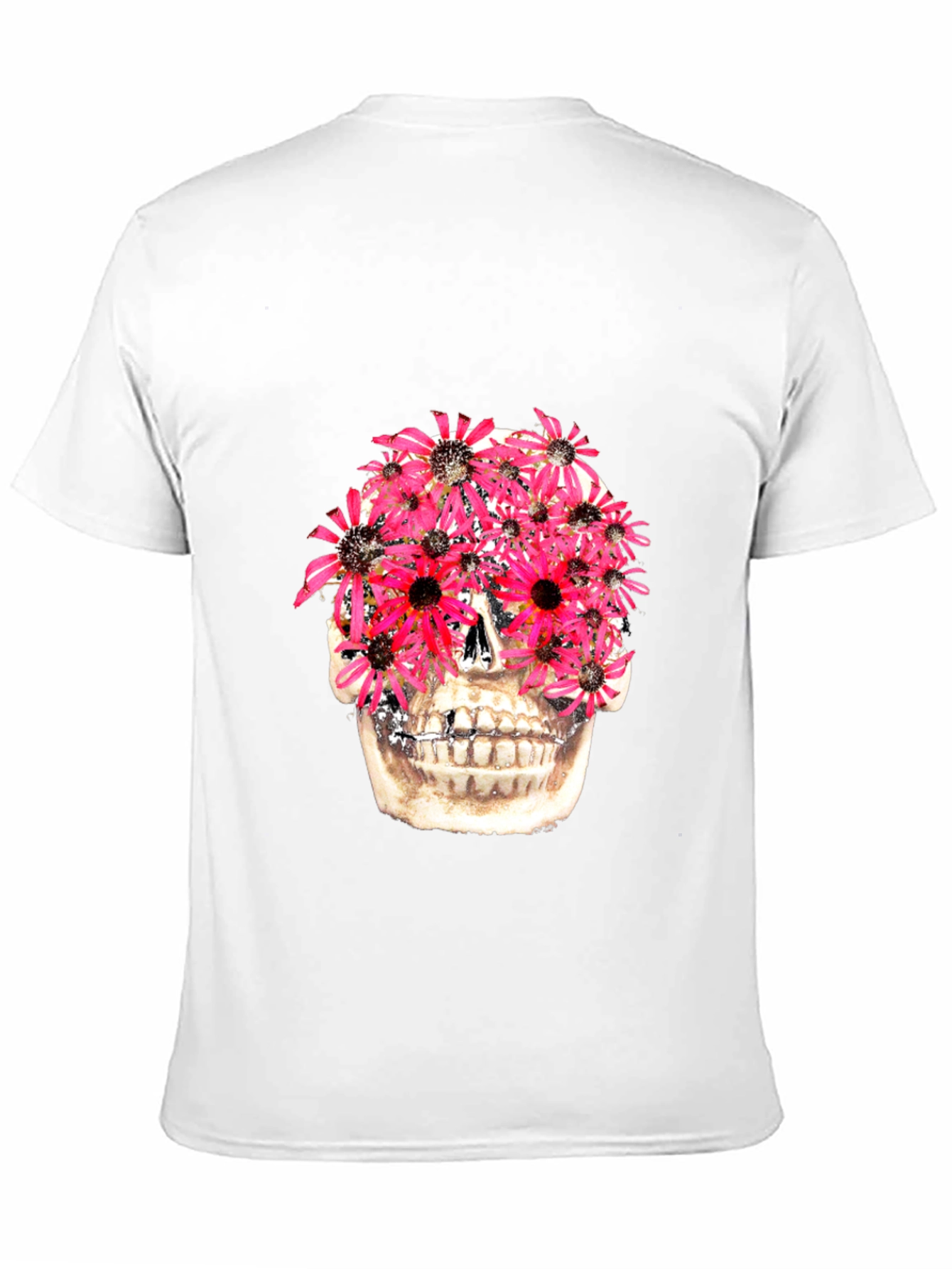 Floral Skull Graphic Tee - Black Cotton T-Shirt