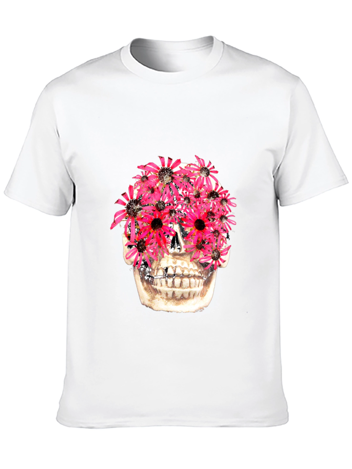 Floral Skull Graphic Tee - Black Cotton T-Shirt