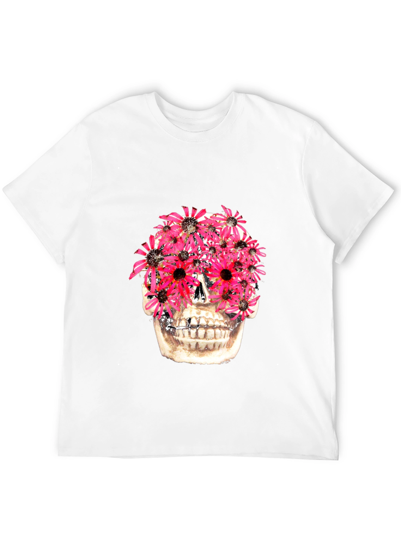 Floral Skull Graphic Tee - Black Cotton T-Shirt