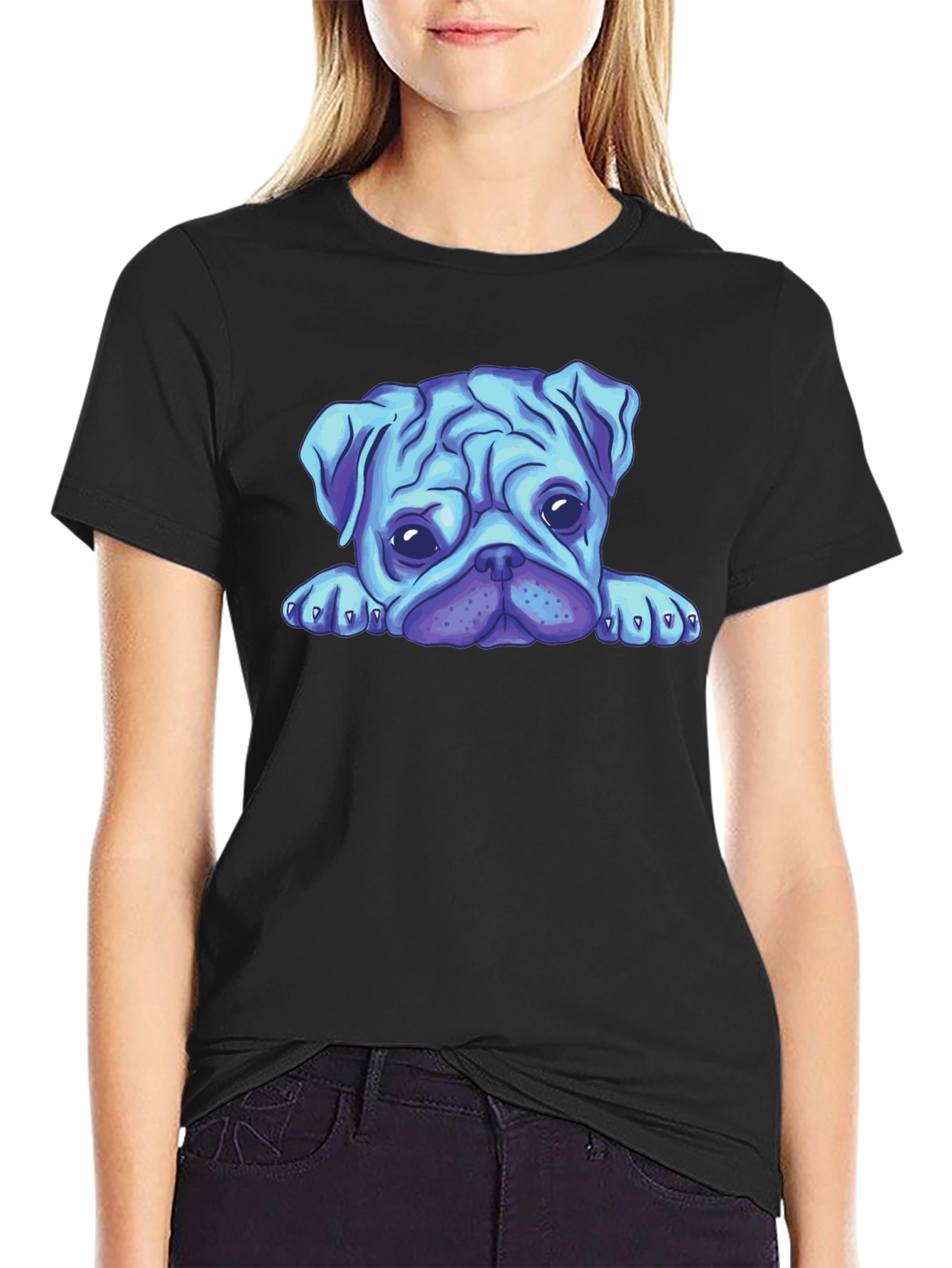 Blue Pug Graphic Tee - Mens Black T-Shirt