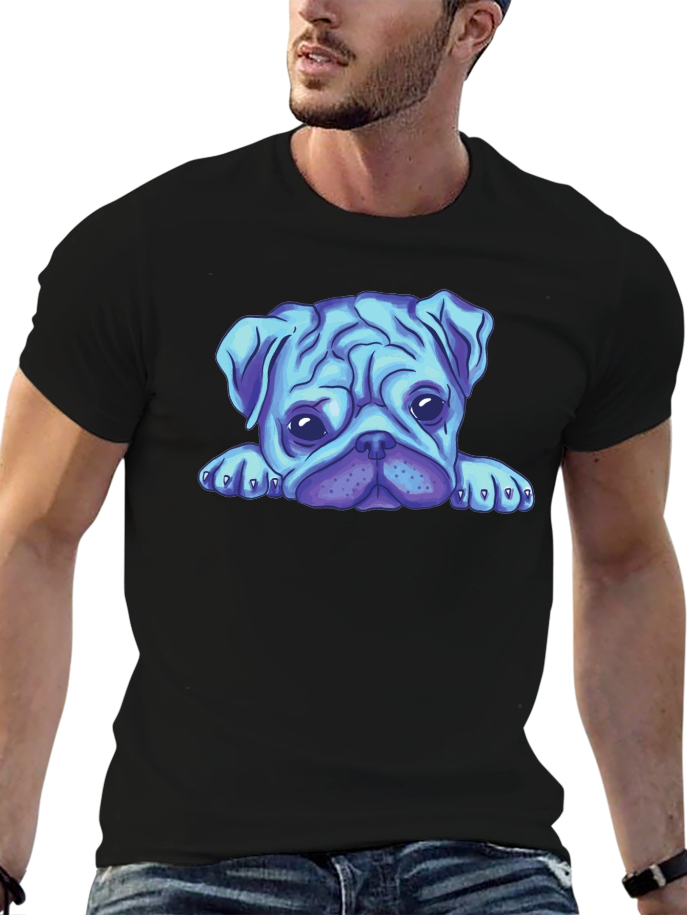 Blue Pug Graphic Tee - Mens Black T-Shirt