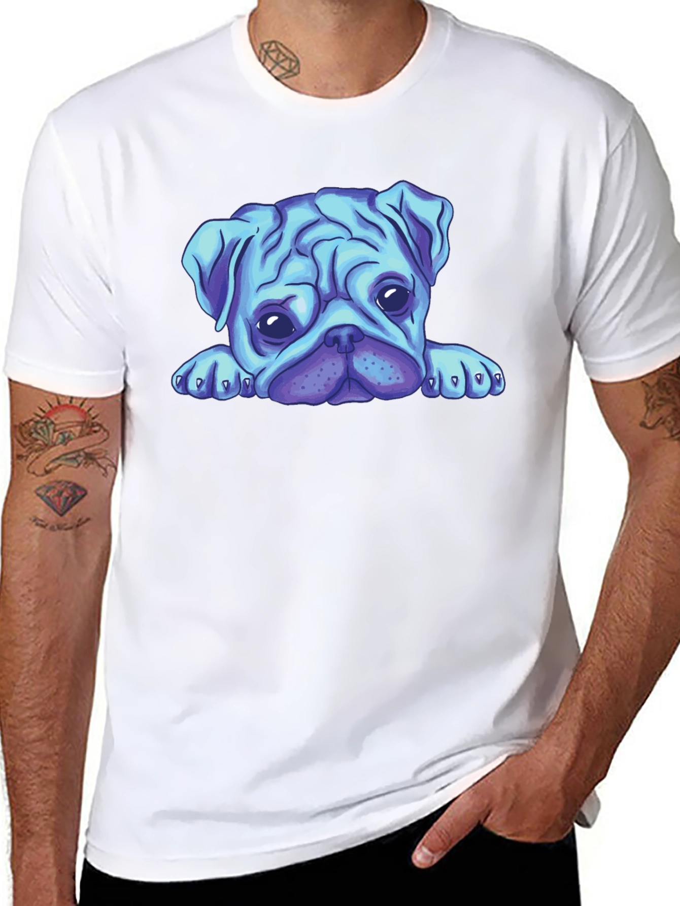 Blue Pug Graphic Tee - Mens Black T-Shirt