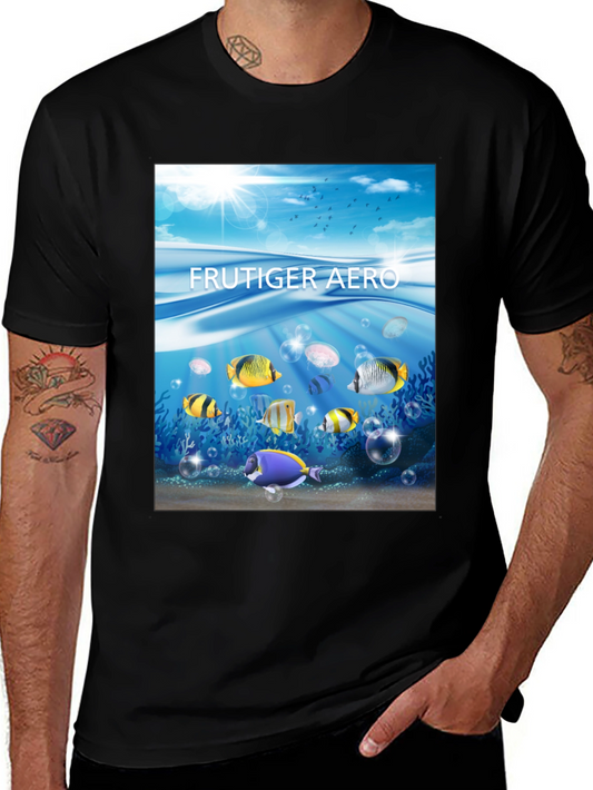 Frutiger Aero Fish Graphic Black T-Shirt