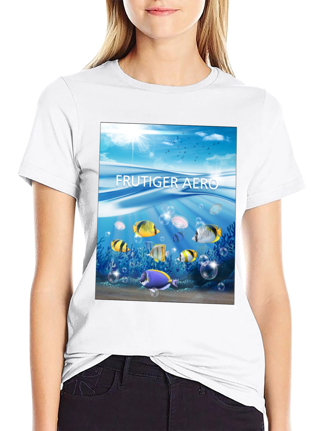 Frutiger Aero Fish Graphic Black T-Shirt