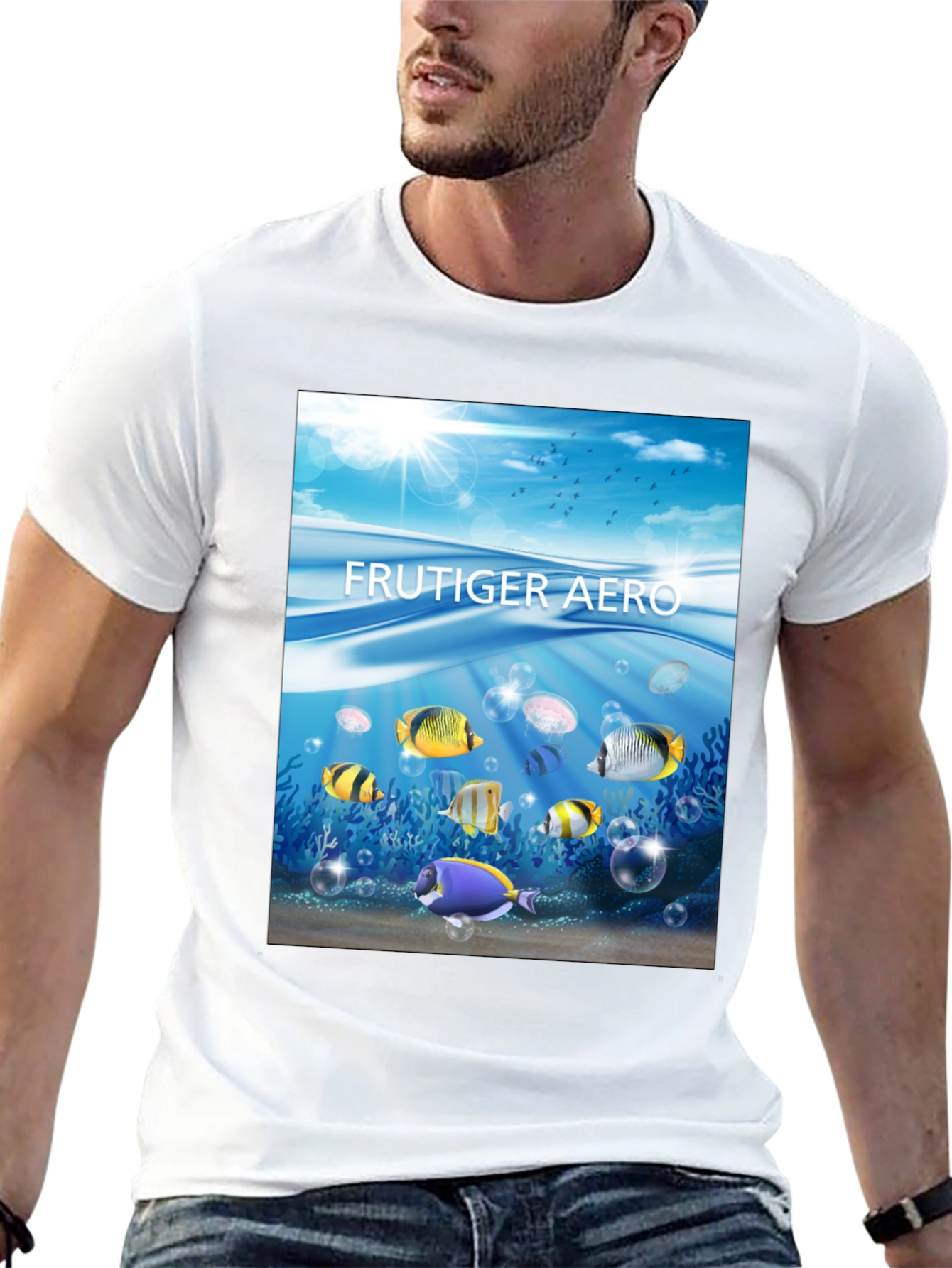 Frutiger Aero Fish Graphic Black T-Shirt
