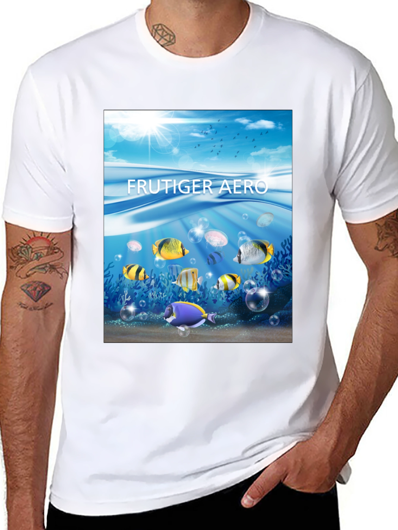 Frutiger Aero Fish Graphic Black T-Shirt