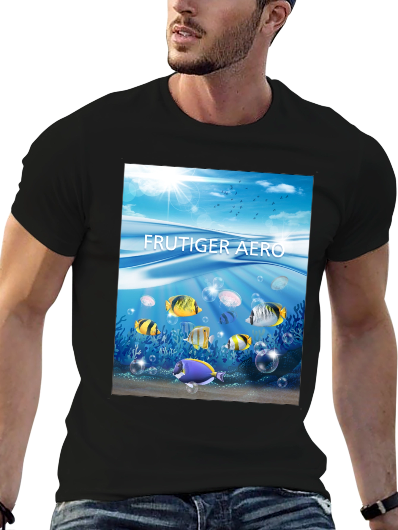 Frutiger Aero Fish Graphic Black T-Shirt