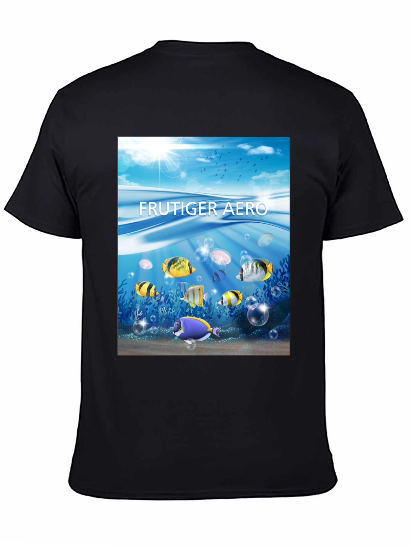 Frutiger Aero Fish Graphic Black T-Shirt