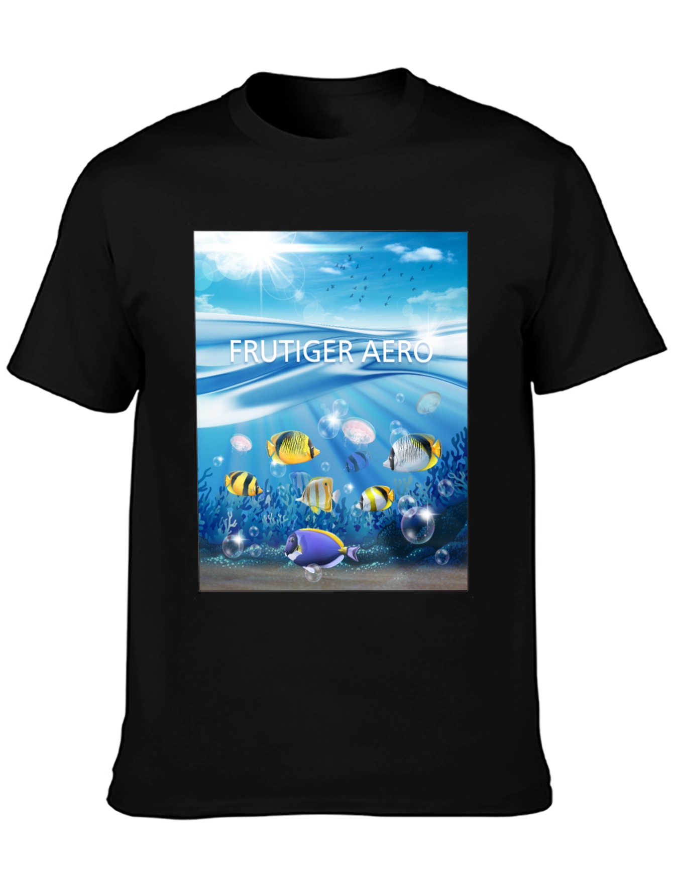 Frutiger Aero Fish Graphic Black T-Shirt
