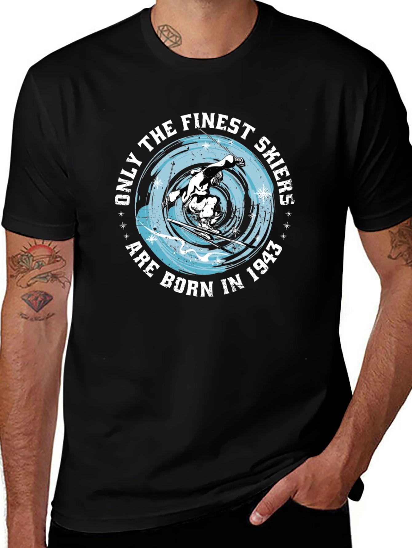 Finest Skiers Born in 1943 Black T-Shirt