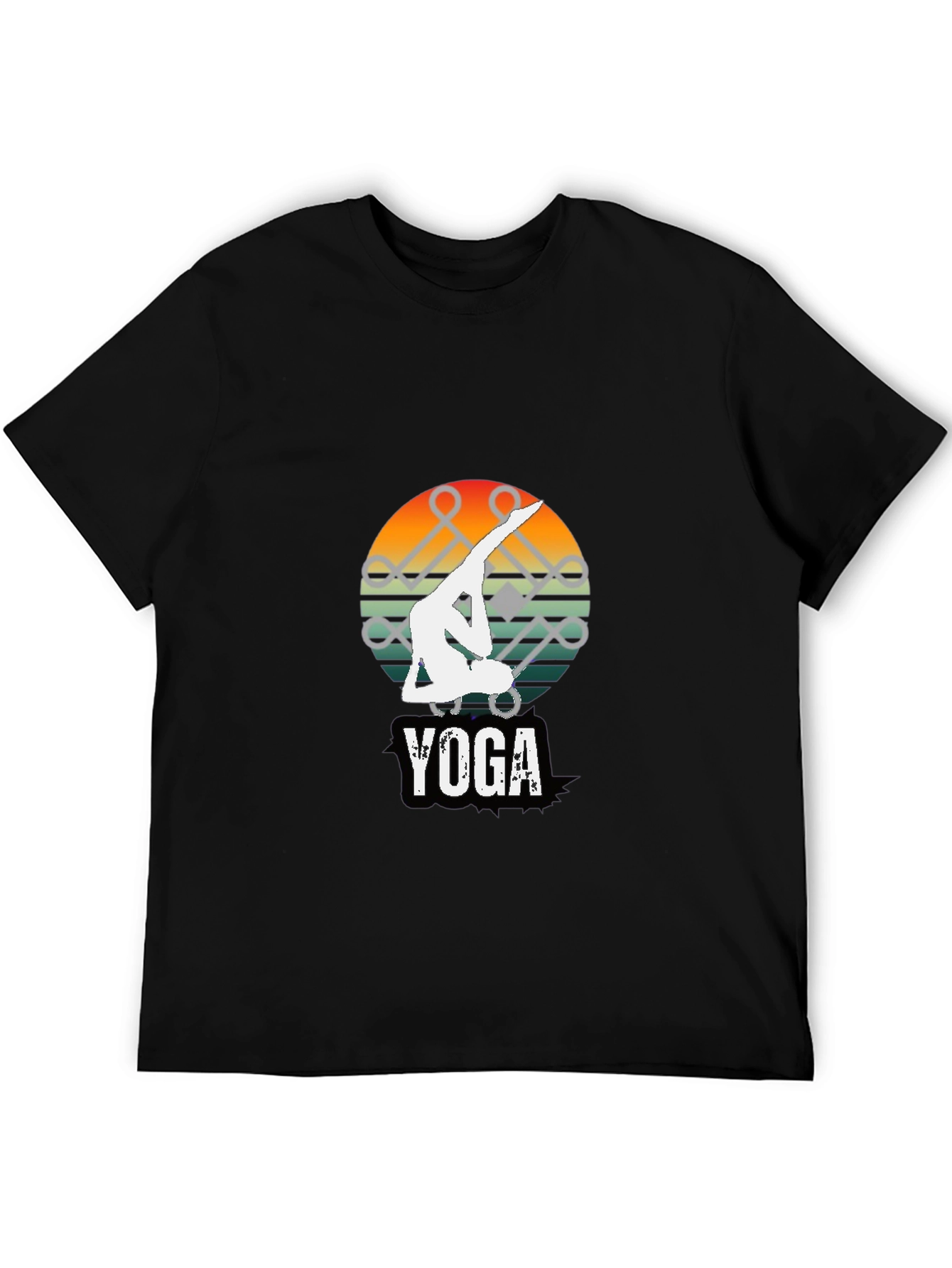 Yoga Pose Graphic Tee - Sunset Design Black Shirt