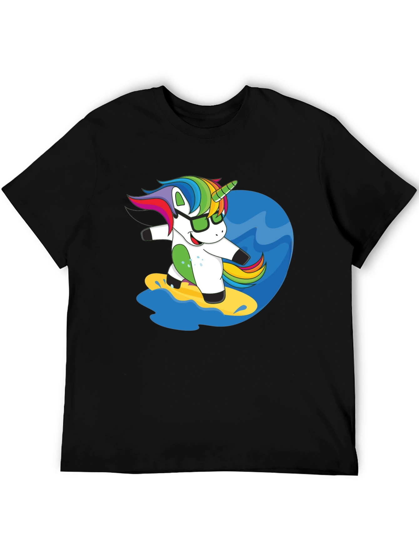 Surfing Unicorn Graphic Tee - Black