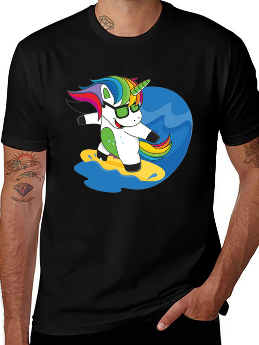 Surfing Unicorn Graphic Tee - Black