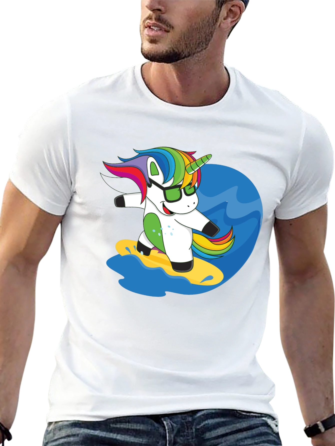 Surfing Unicorn Graphic Tee - Black