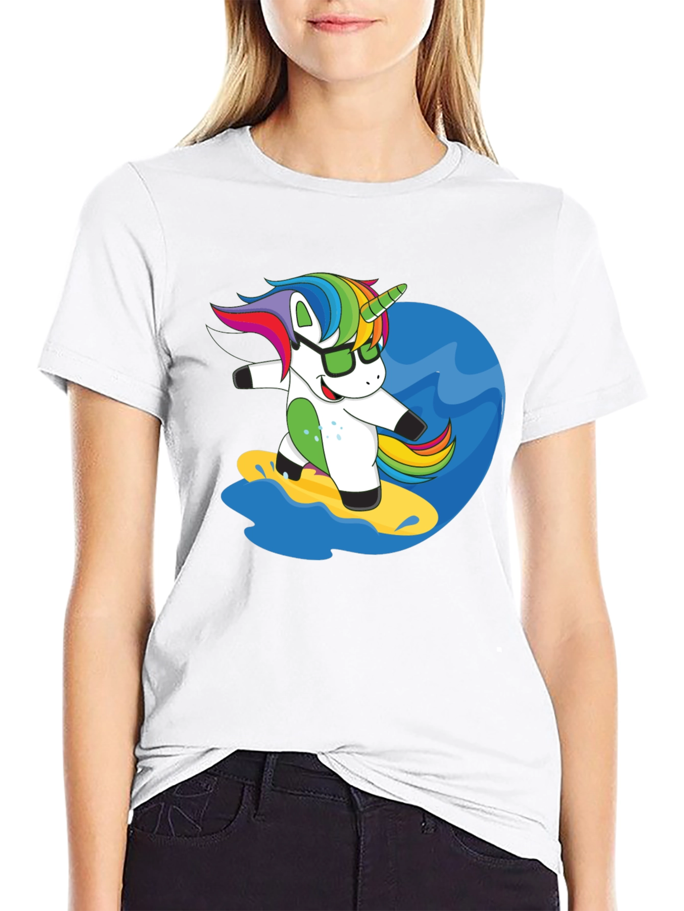 Surfing Unicorn Graphic Tee - Black