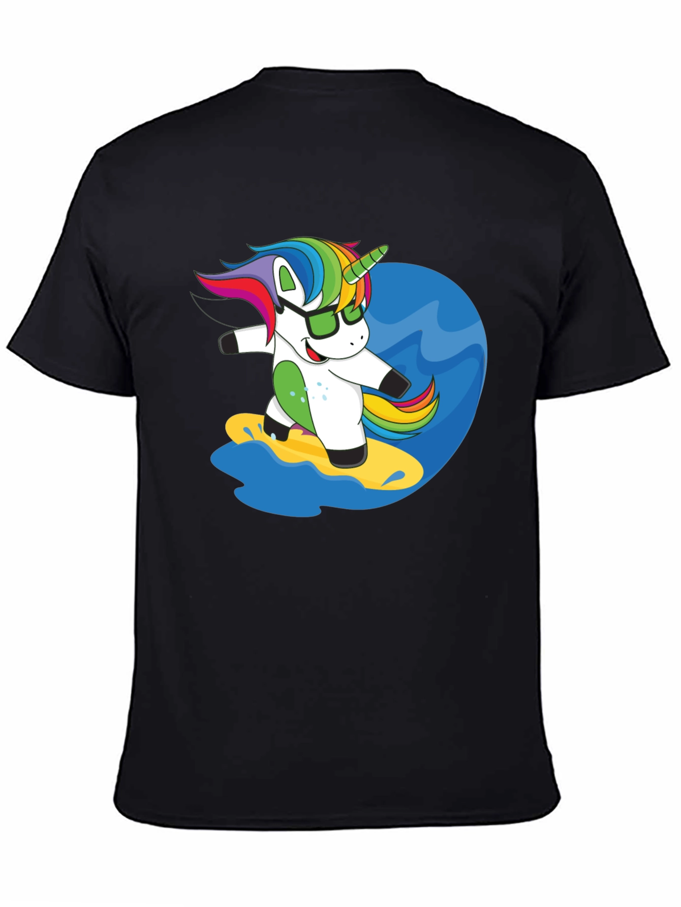 Surfing Unicorn Graphic Tee - Black