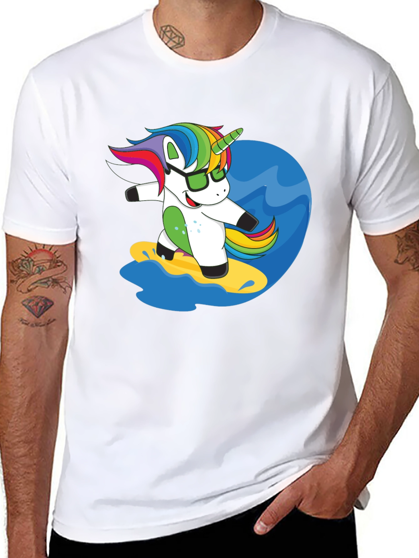 Surfing Unicorn Graphic Tee - Black