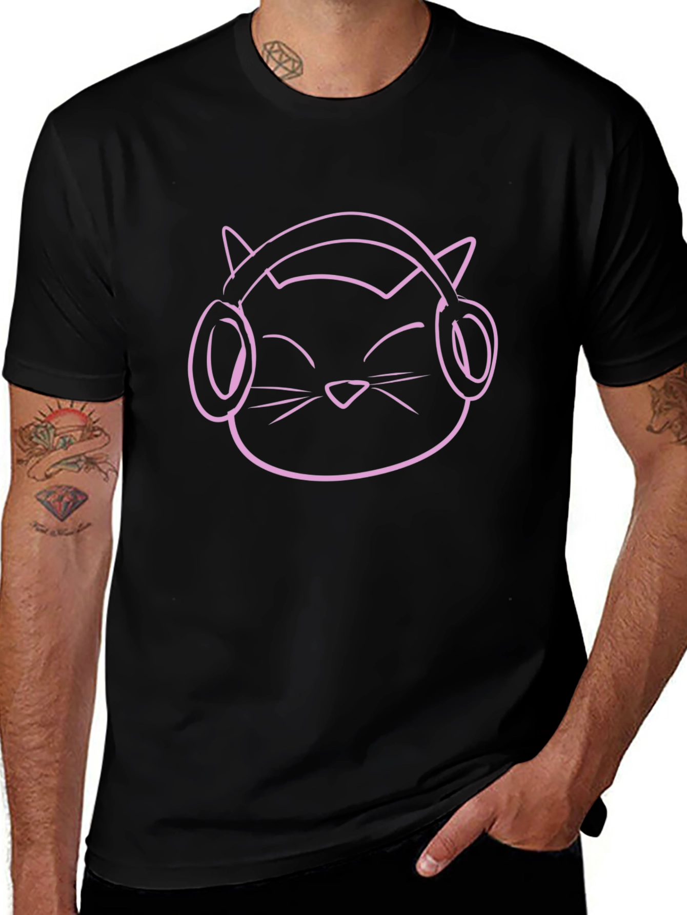 Cool Cat Headphones Graphic Tee - Black