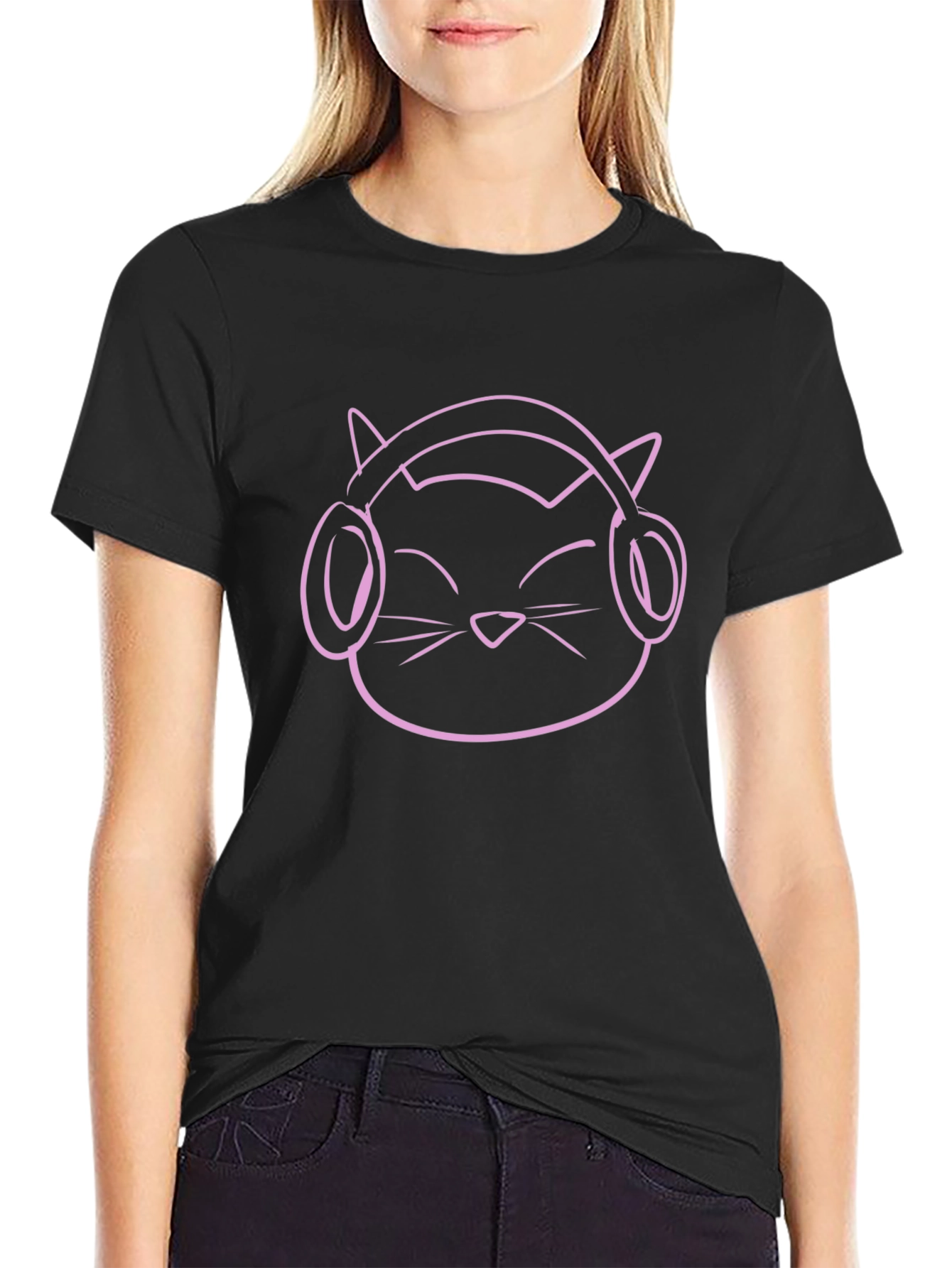 Cool Cat Headphones Graphic Tee - Black
