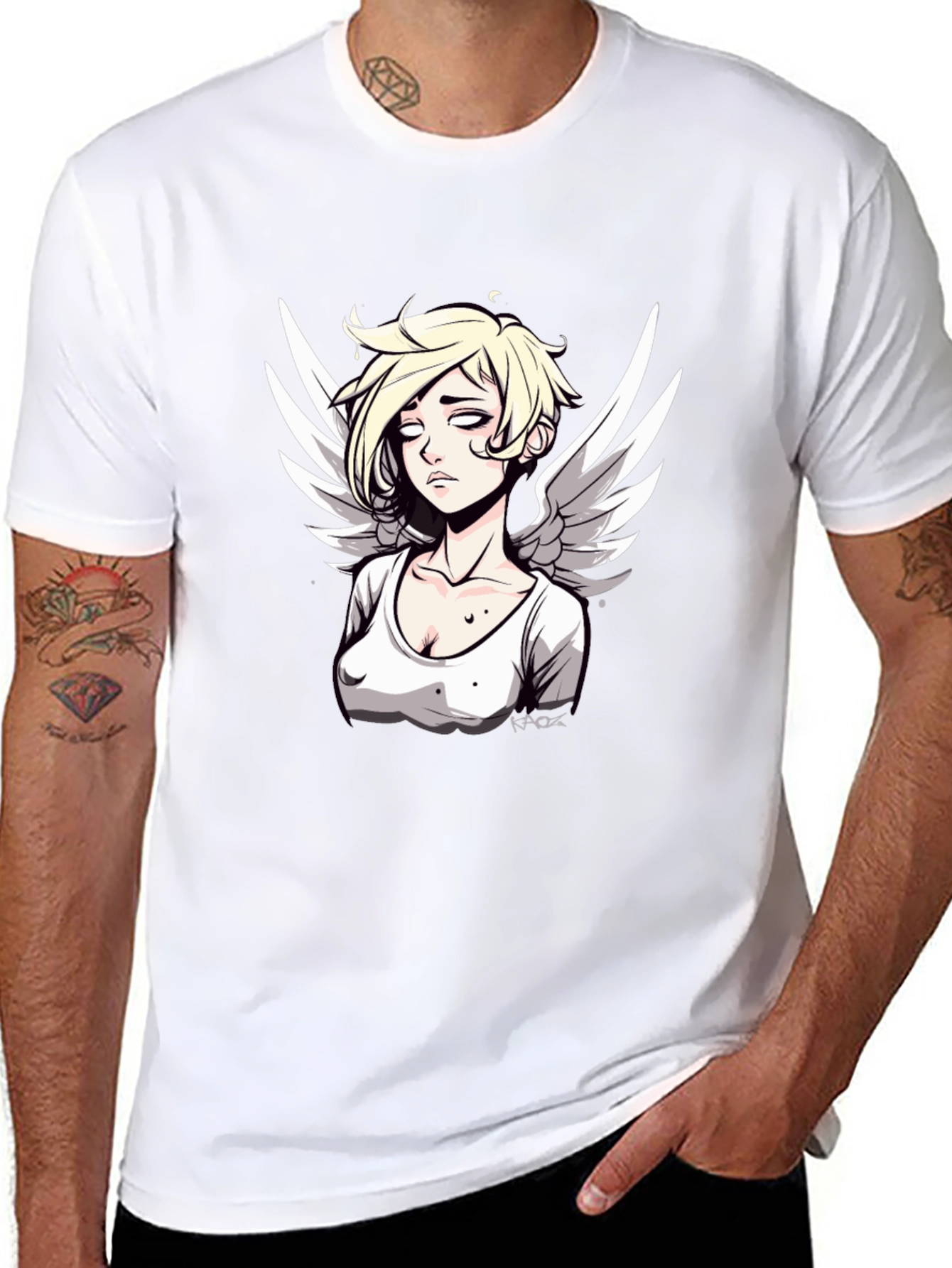 Angel Graphic Print Mens Black T-Shirt