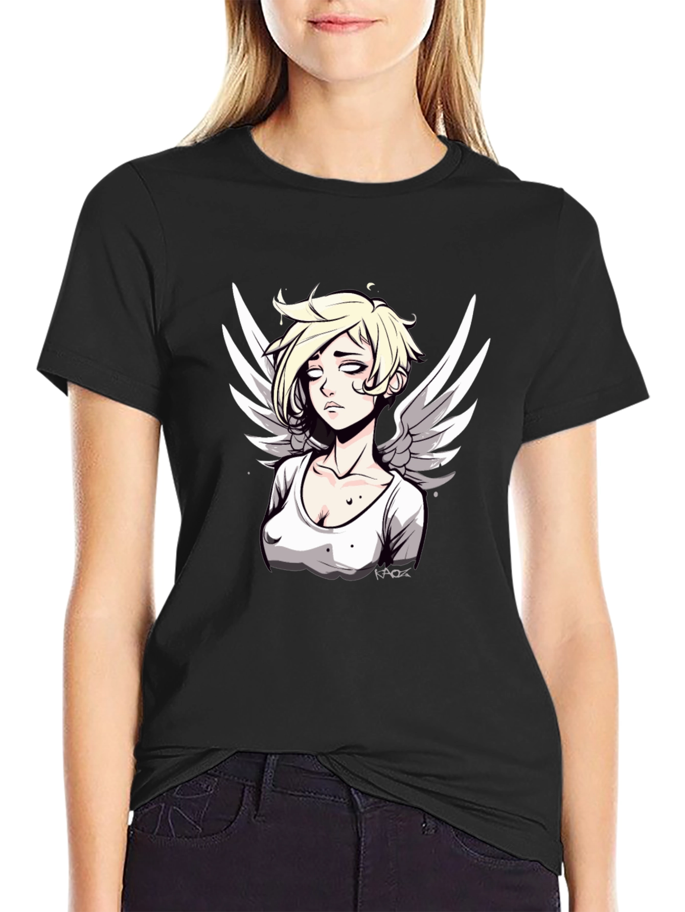 Angel Graphic Print Mens Black T-Shirt