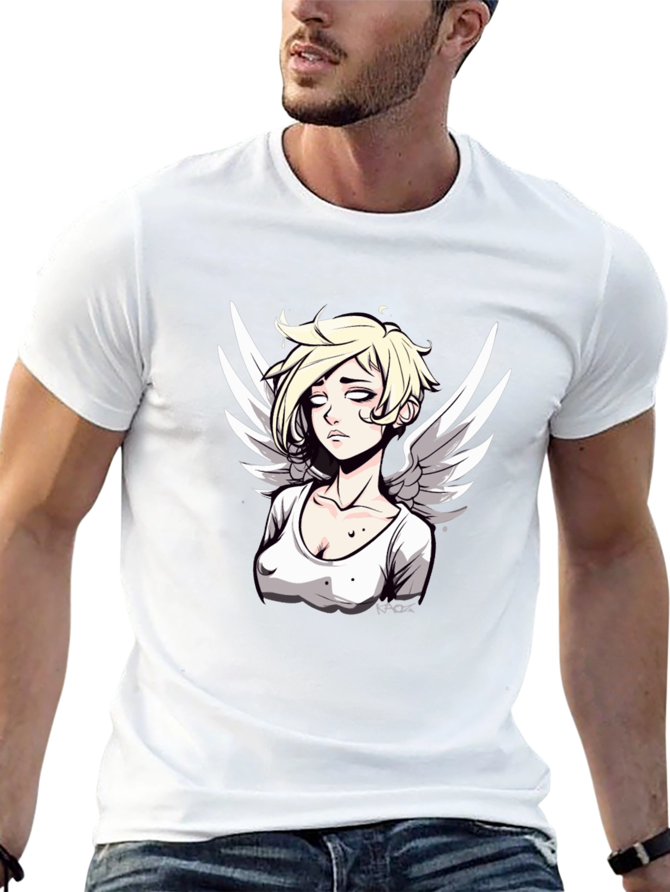 Angel Graphic Print Mens Black T-Shirt