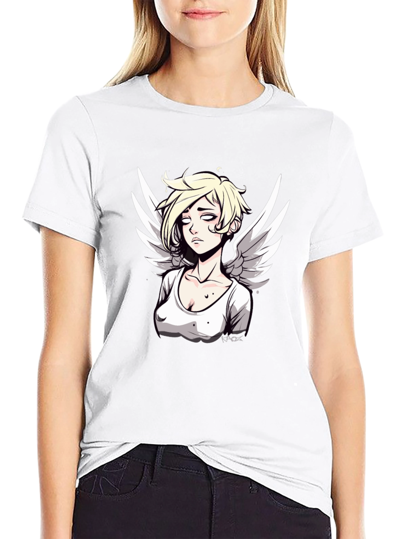 Angel Graphic Print Mens Black T-Shirt