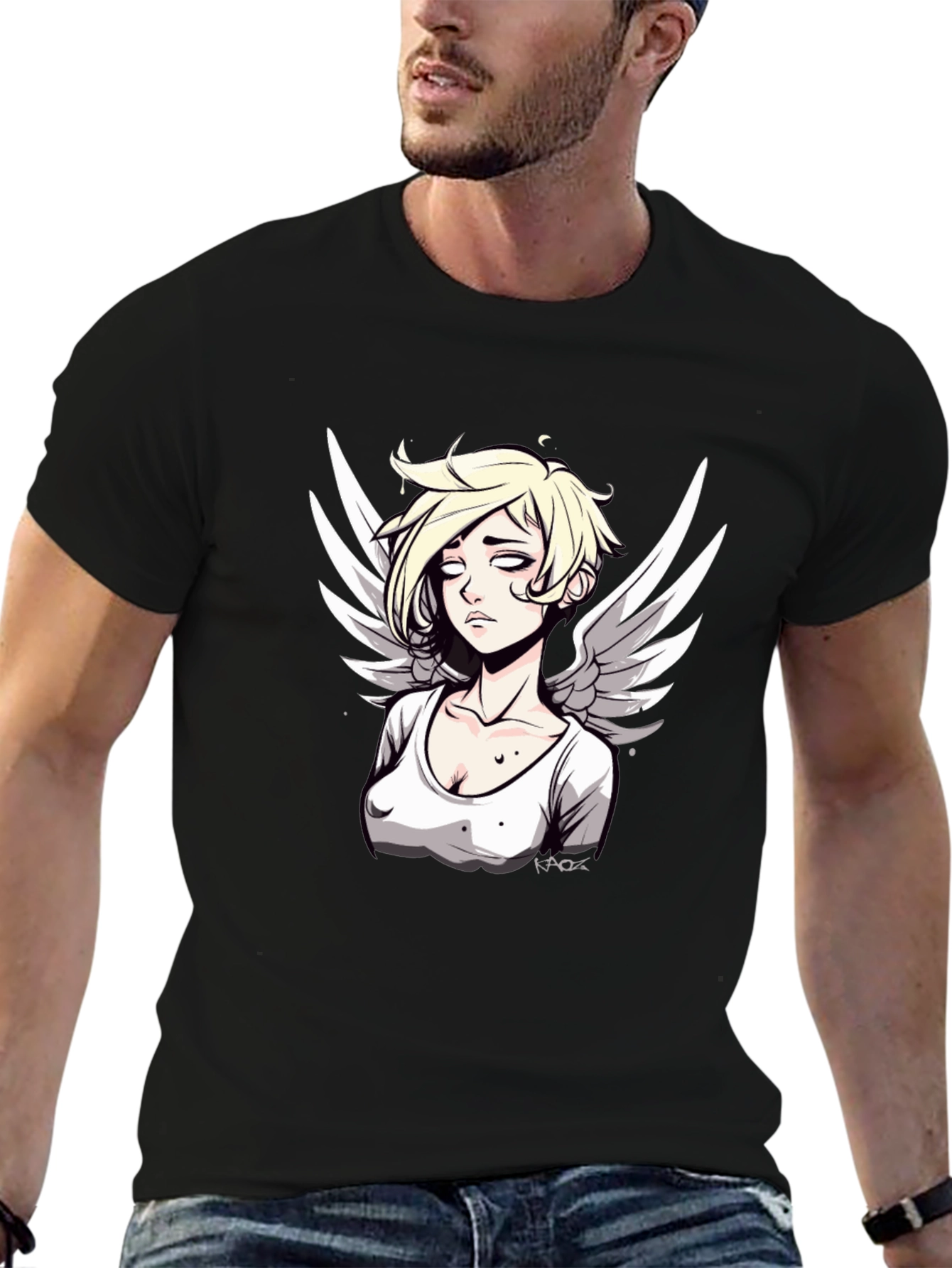 Angel Graphic Print Mens Black T-Shirt