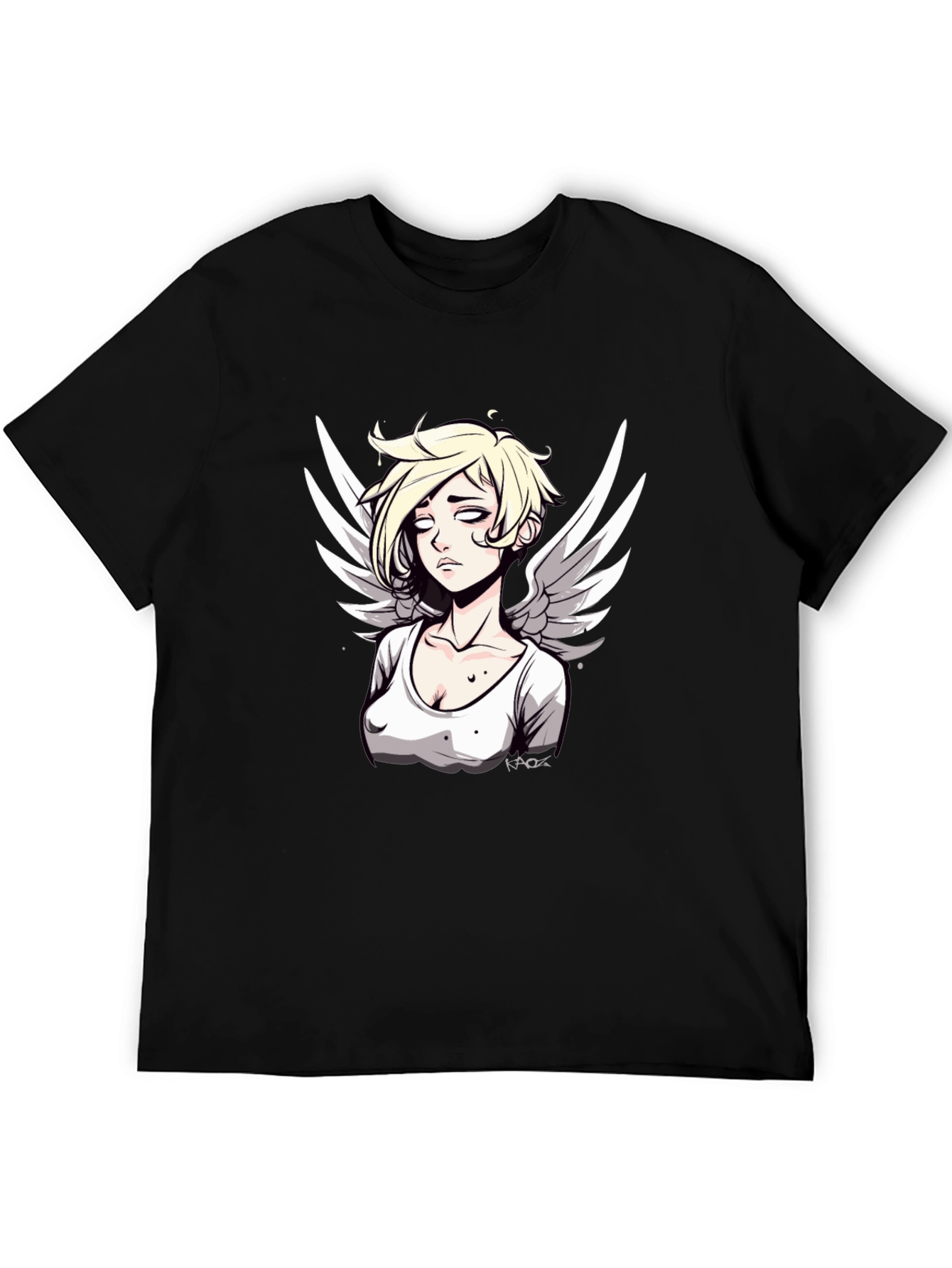 Angel Graphic Print Mens Black T-Shirt