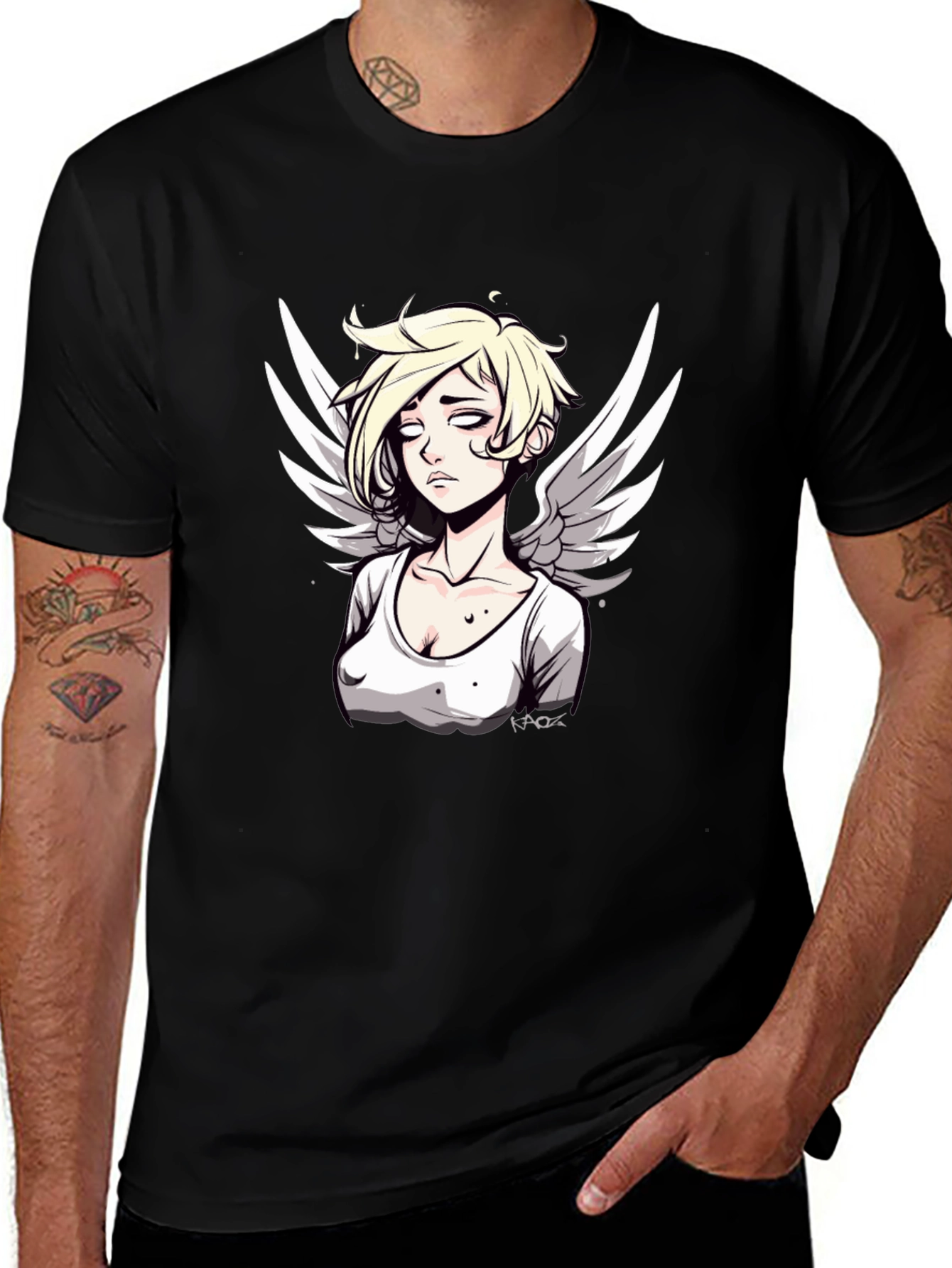 Angel Graphic Print Mens Black T-Shirt