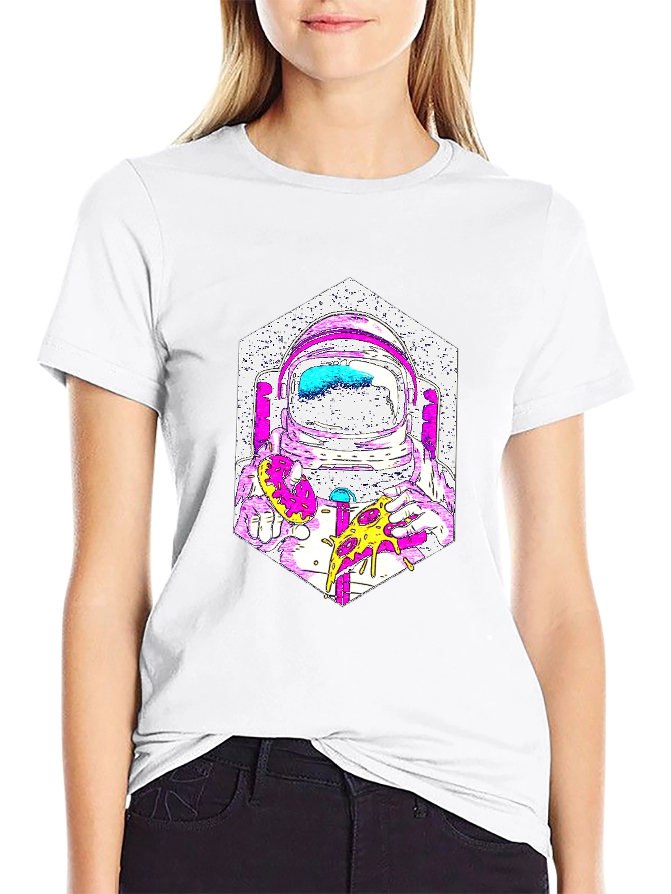 Astronaut Pizza Graphic T-Shirt - Cool Space Tee