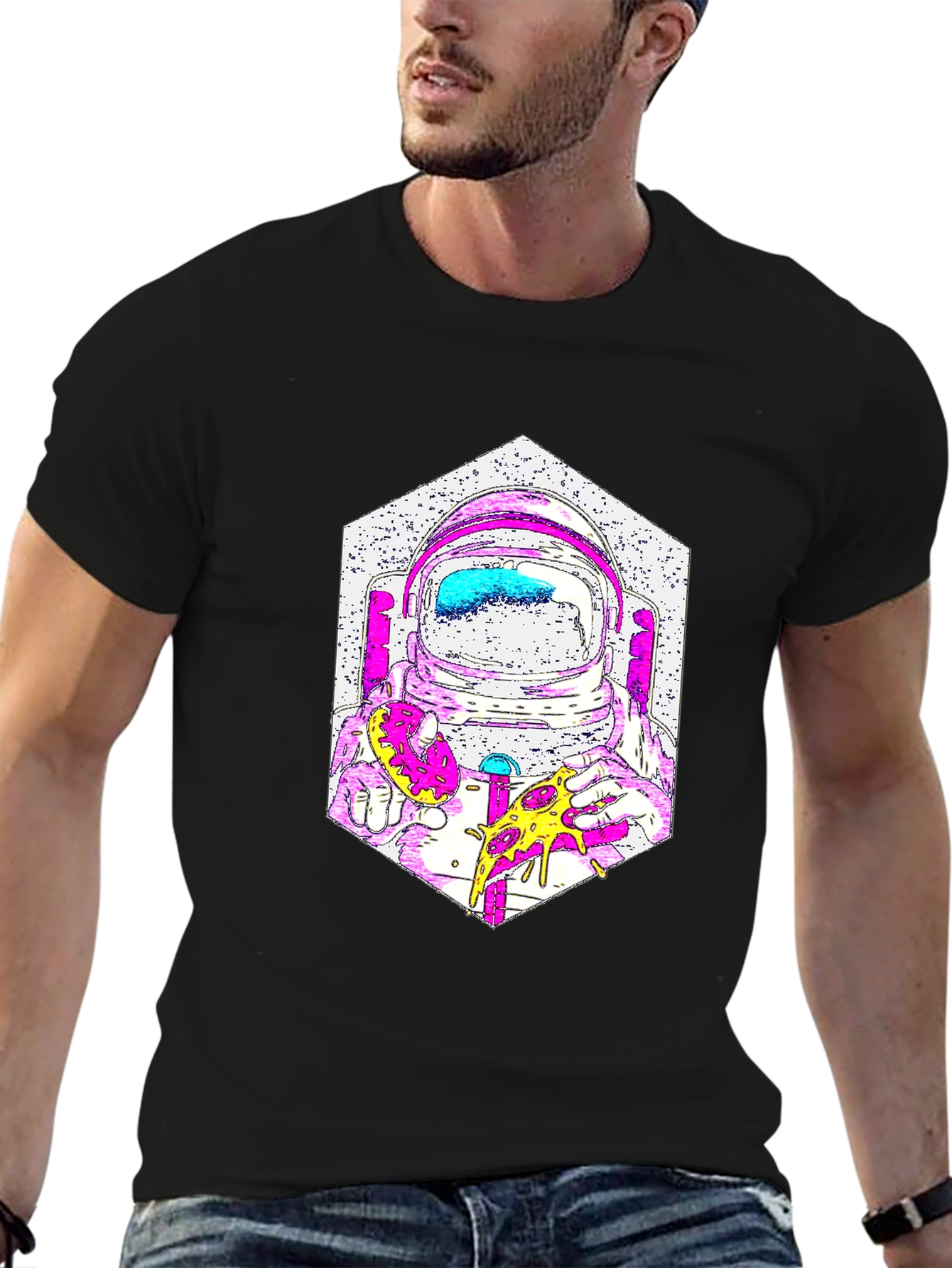 Astronaut Pizza Graphic T-Shirt - Cool Space Tee