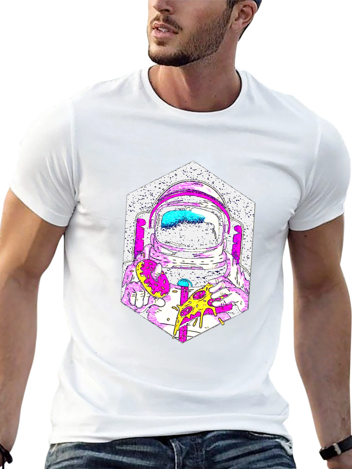 Astronaut Pizza Graphic T-Shirt - Cool Space Tee