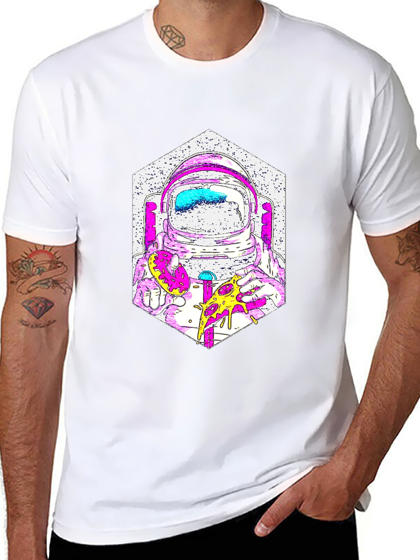 Astronaut Pizza Graphic T-Shirt - Cool Space Tee