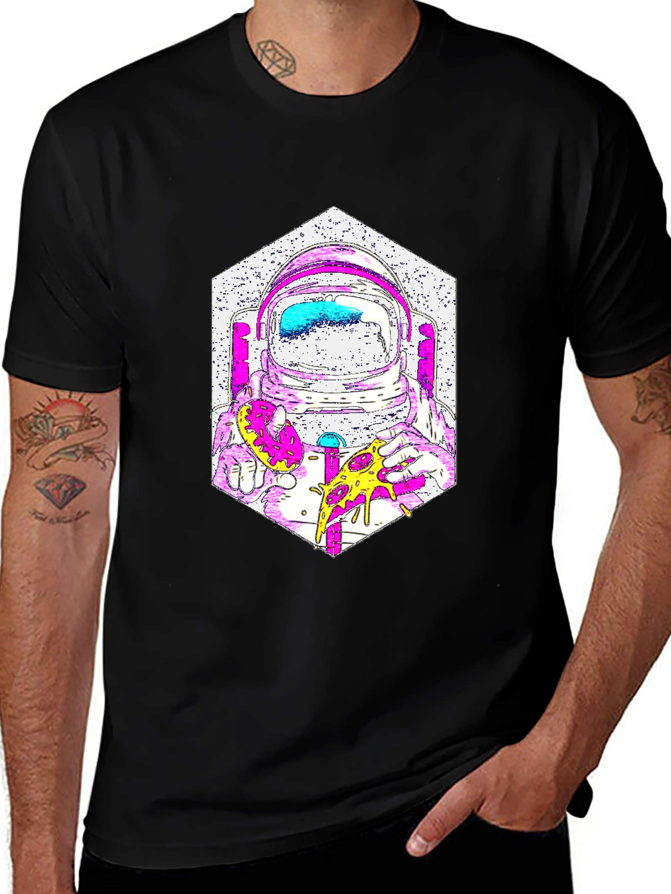 Astronaut Pizza Graphic T-Shirt - Cool Space Tee