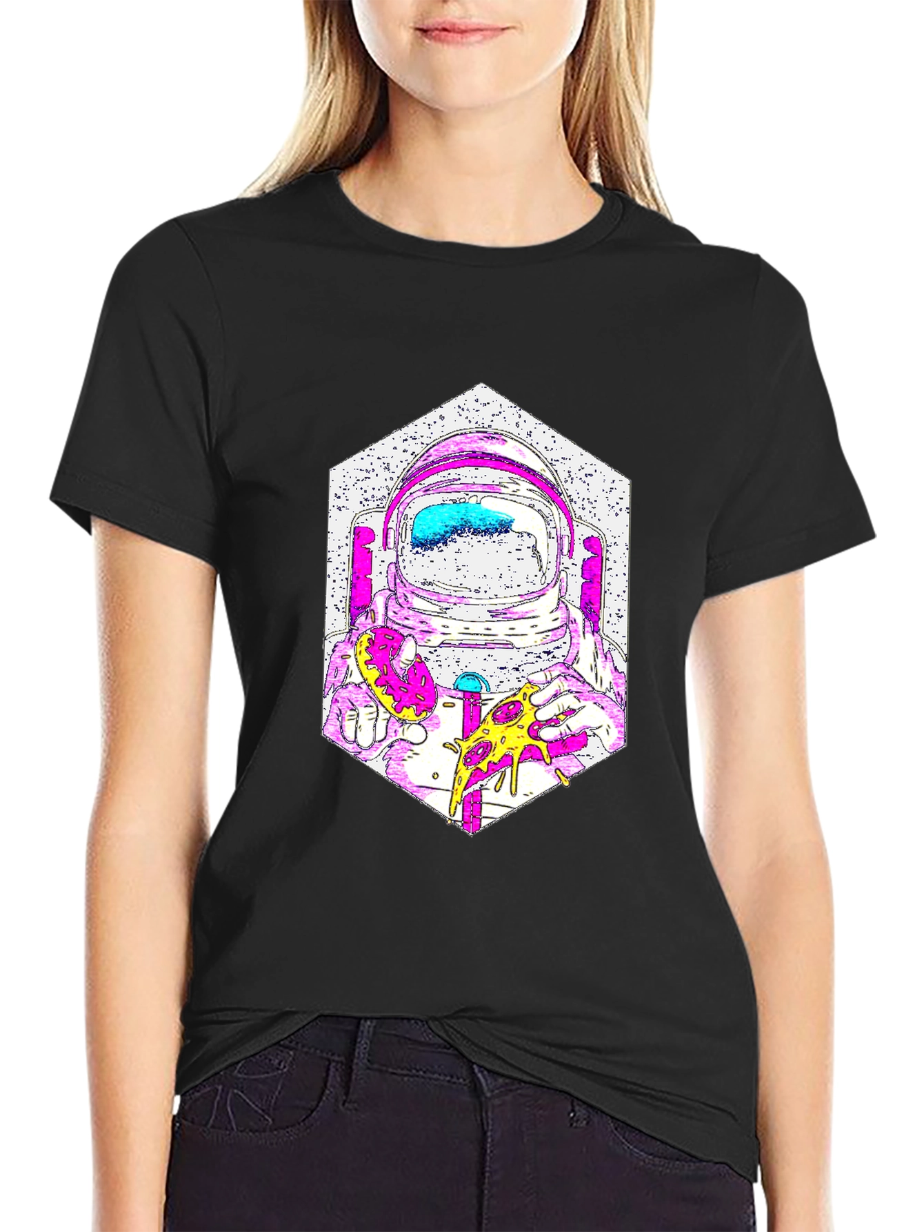 Astronaut Pizza Graphic T-Shirt - Cool Space Tee