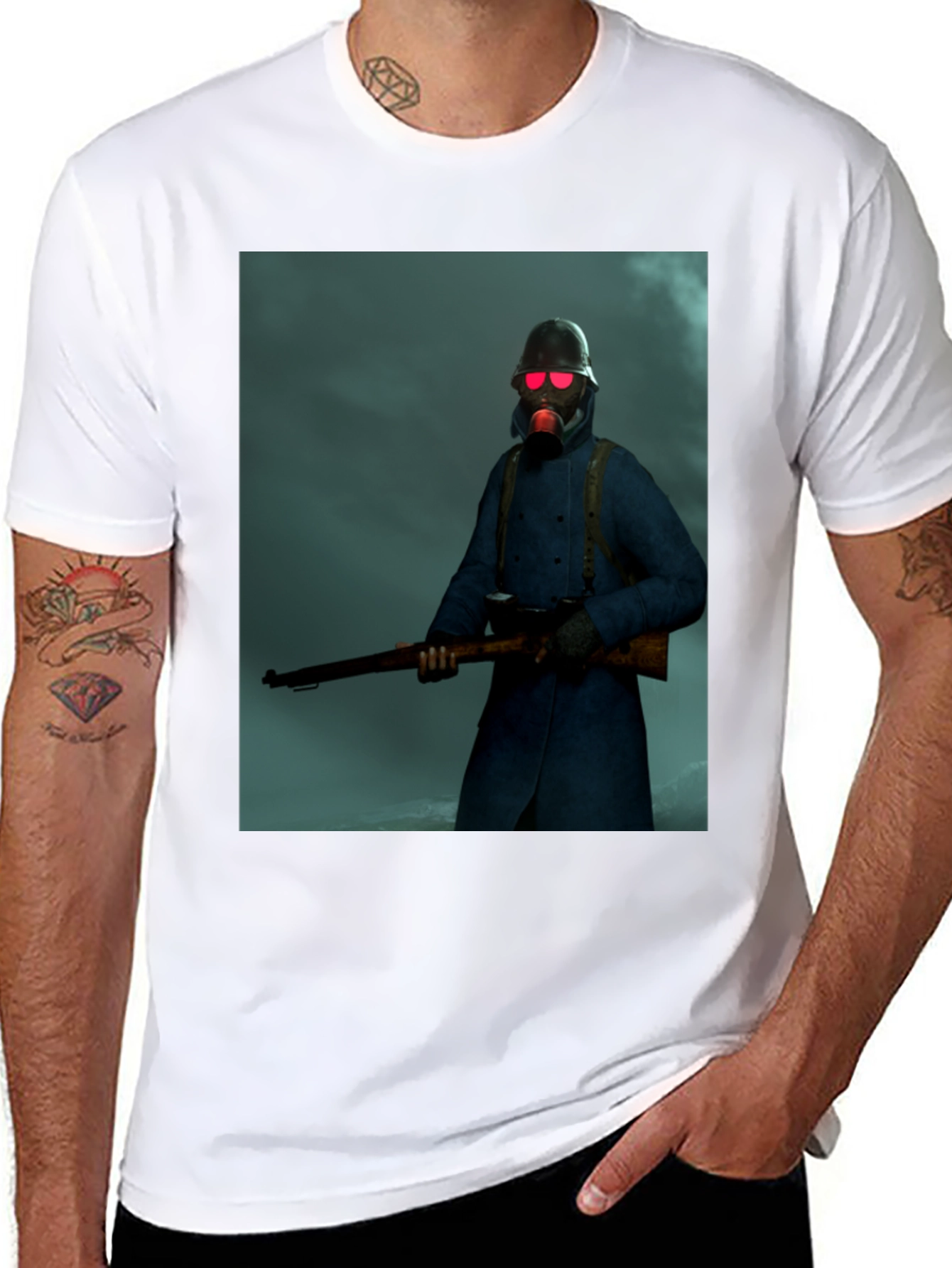 Creepy Soldier Graphic Tee - Dark Humor