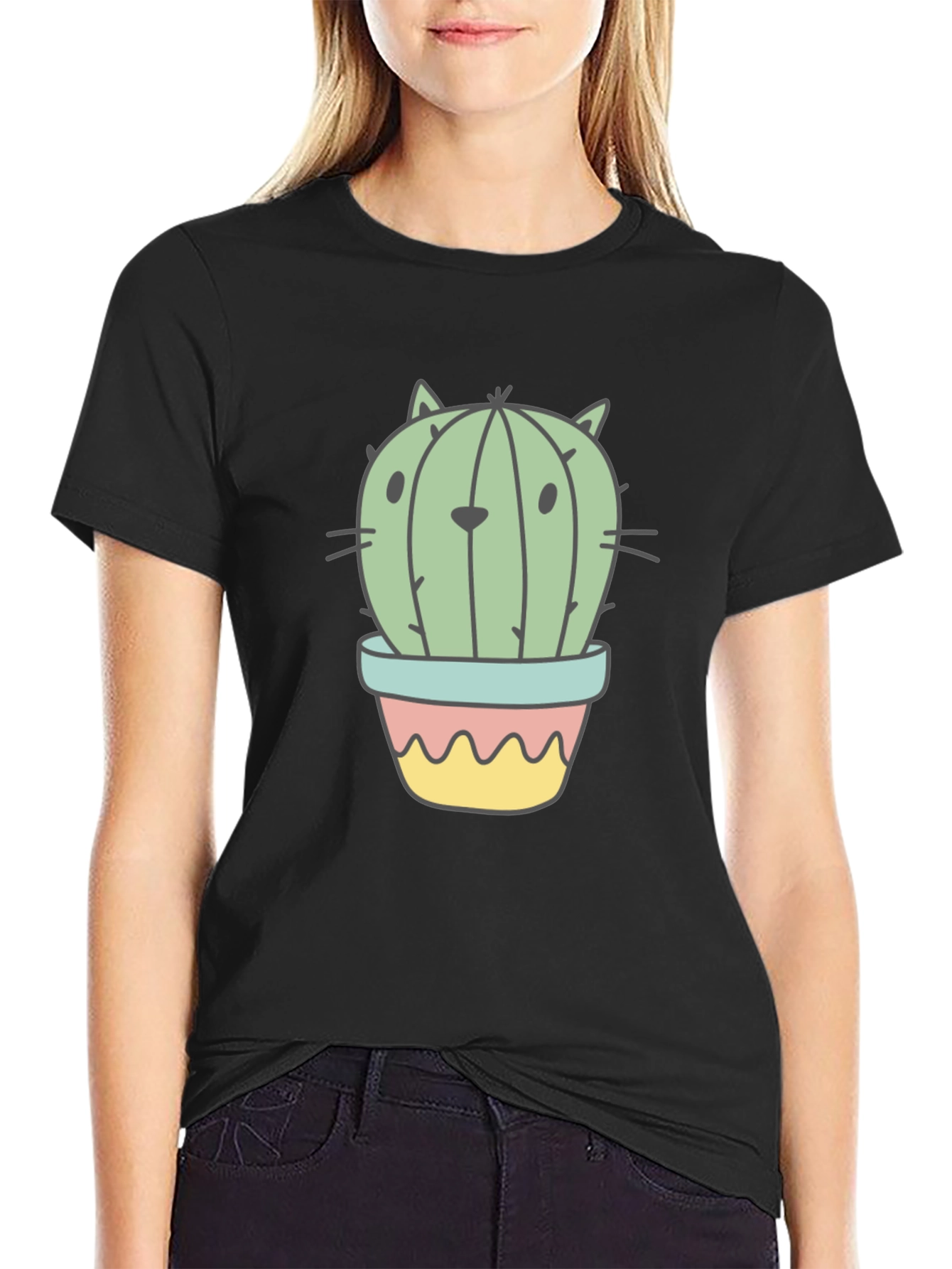 Cactus Cat Graphic T-Shirt - Unique Novelty Tee
