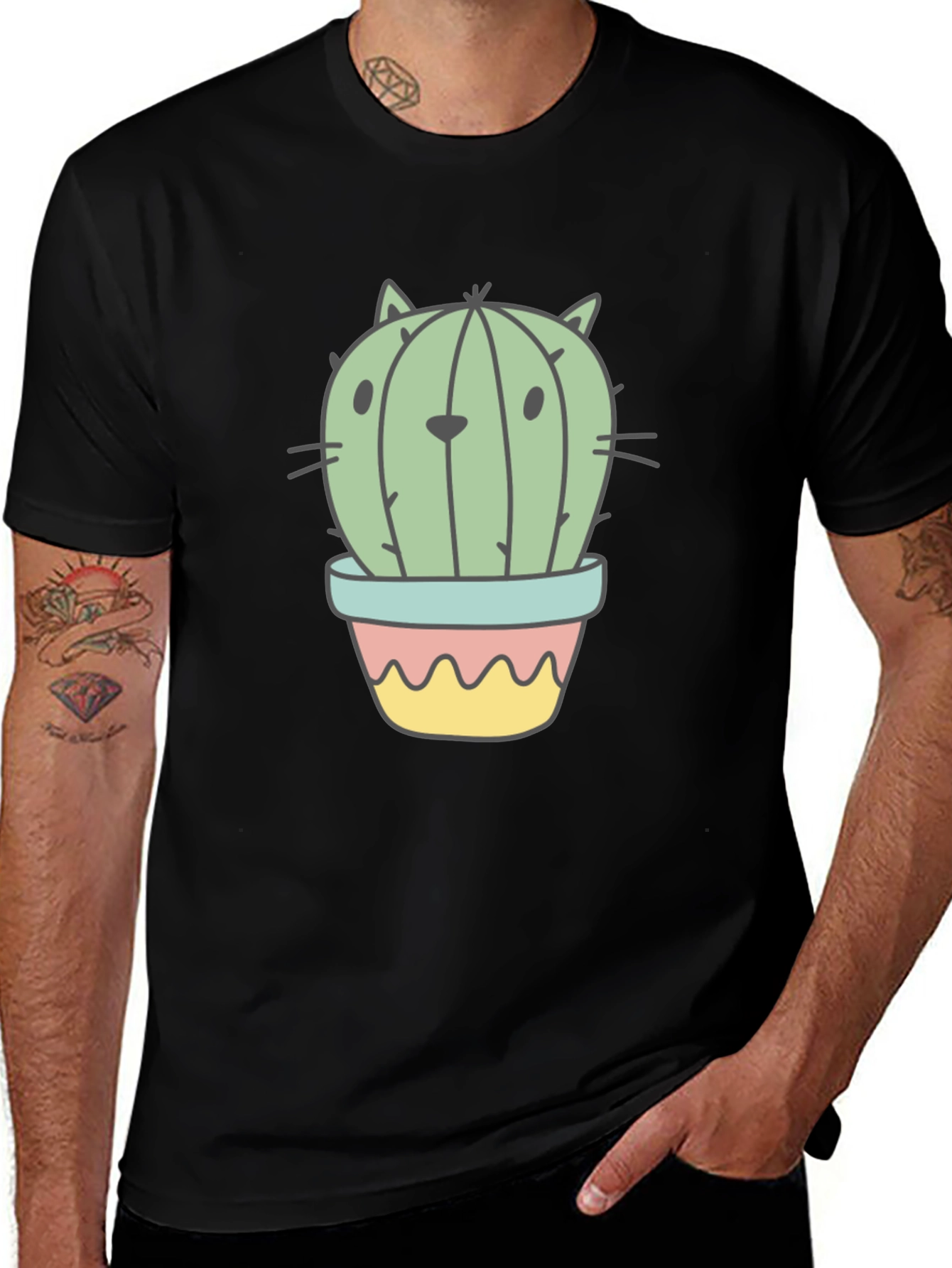Cactus Cat Graphic T-Shirt - Unique Novelty Tee