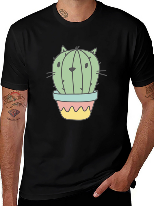 Cactus Cat Graphic T-Shirt - Unique Novelty Tee