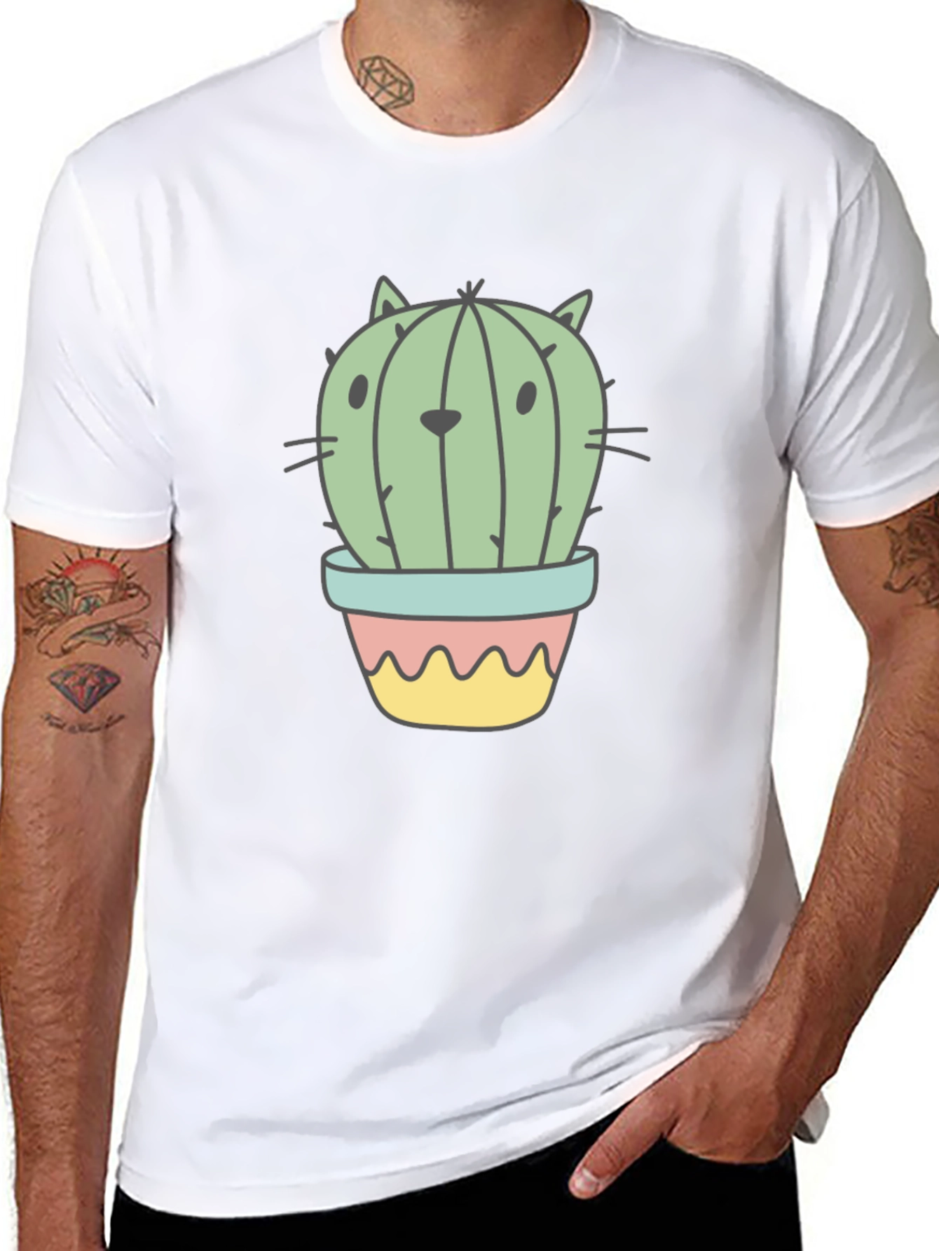 Cactus Cat Graphic T-Shirt - Unique Novelty Tee